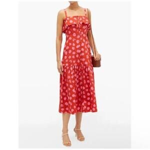 BORGO DE NOR Red Florence Ruffled Polka-dot Cotton Midi Dress small